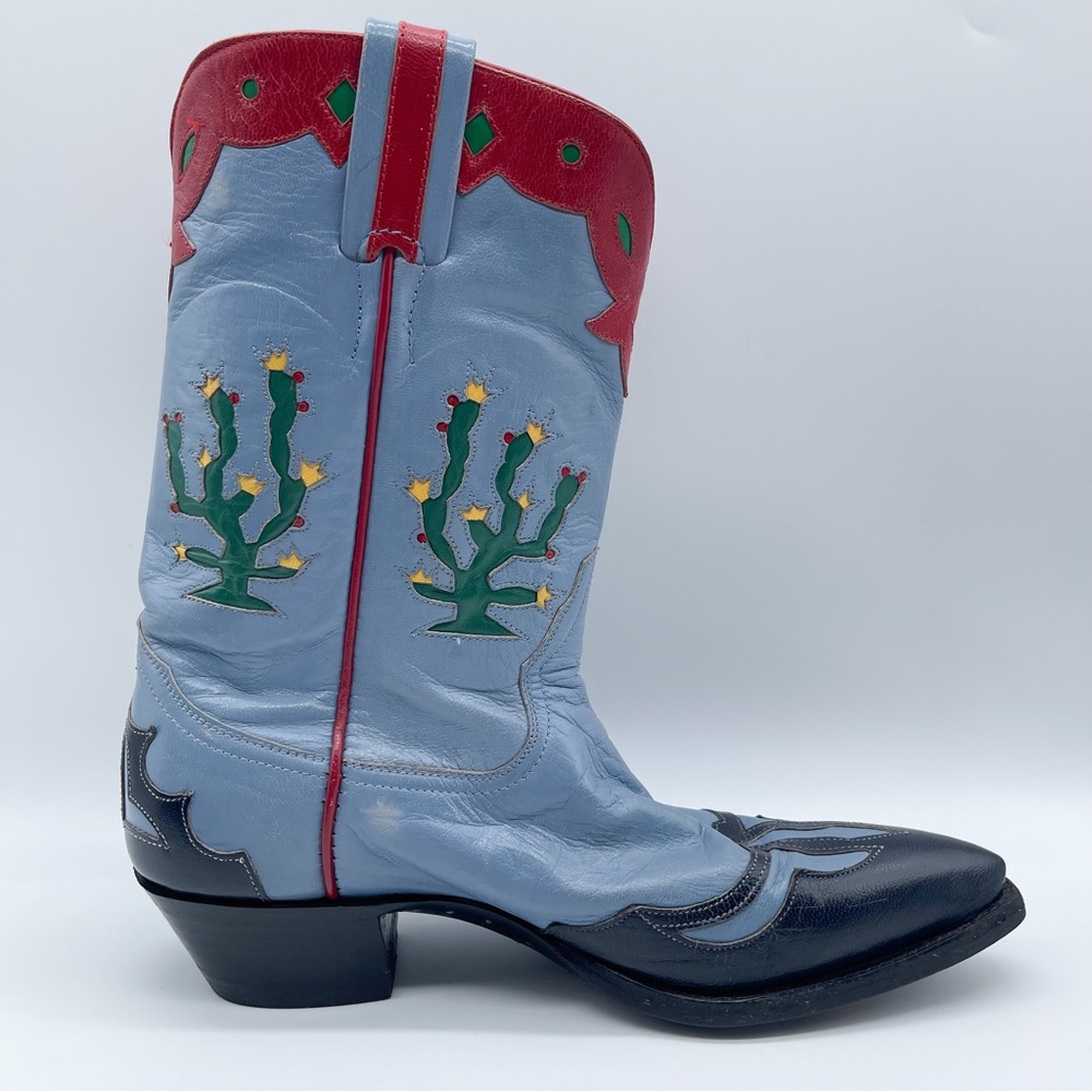 RELISTED Larry Mahan Prickly Pear Cactus Western Cowgirl Boots Blue Red Rodeo 7 - Picture 7 of 16